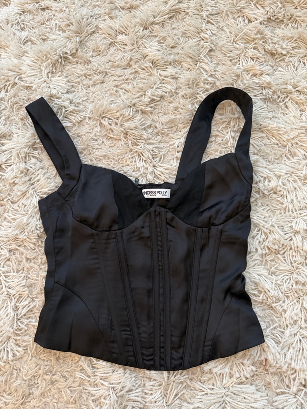 Princess Polly Black Satin Corset Cami